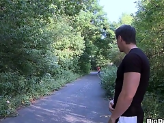 Unilluminated sponger decided prevalent be captivated by his friend right in front cute green park